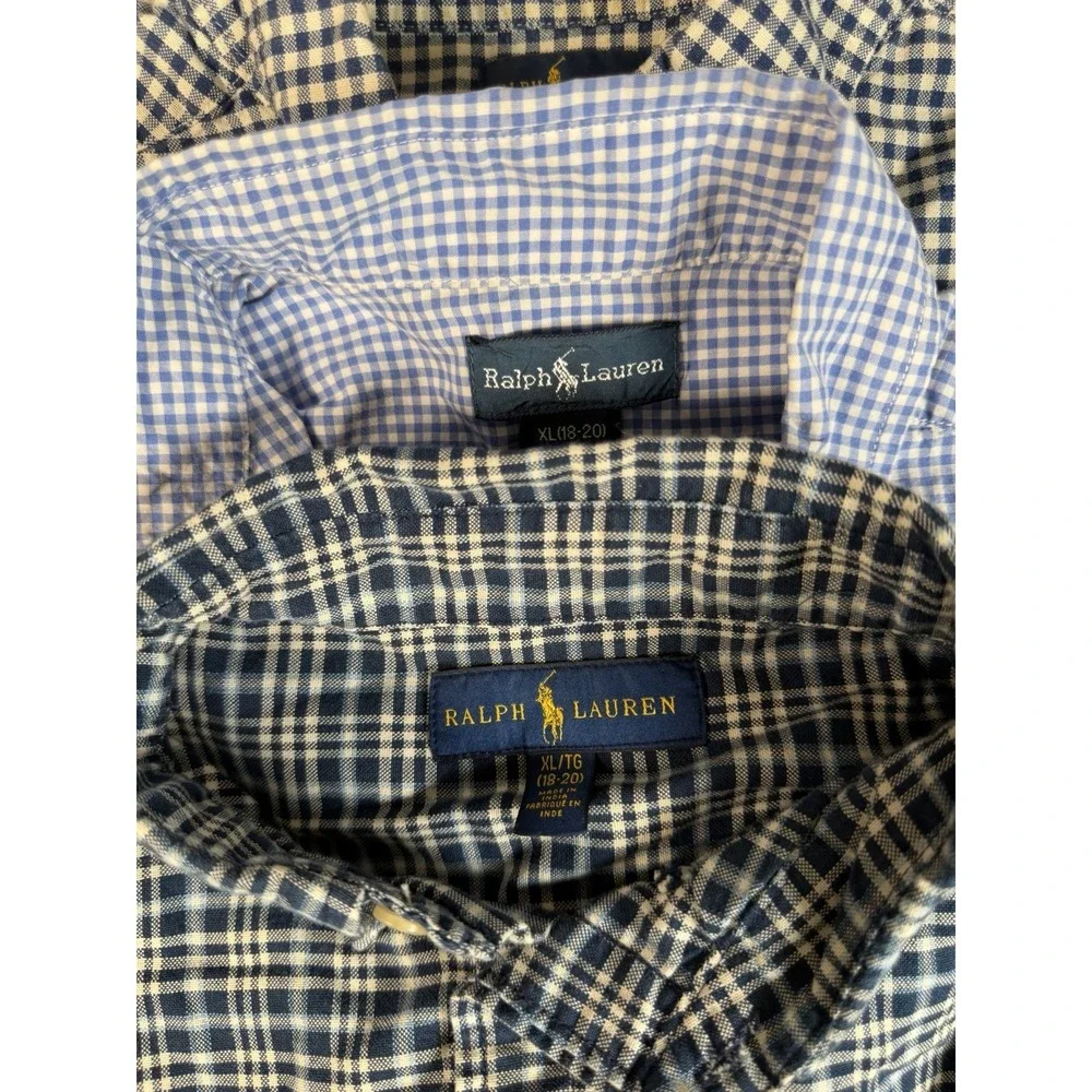 Lot of 3 Ralph Lauren Button Blue Shirts Youth XL (18-20) Oxford Gingham Pony